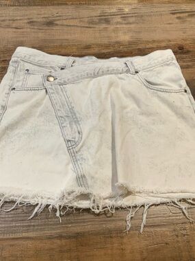 White Frayed Denim Mini Skirt